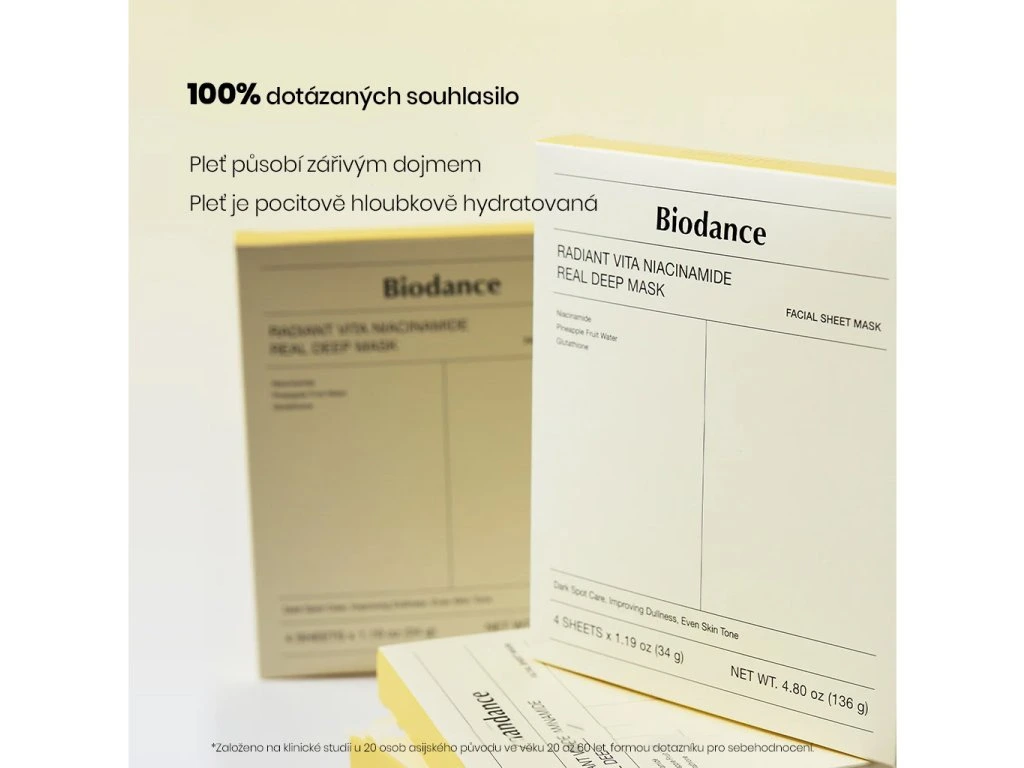 Radiant Vita Niacinamide Rozjasňující pleťová korejská maska s niacinamidem